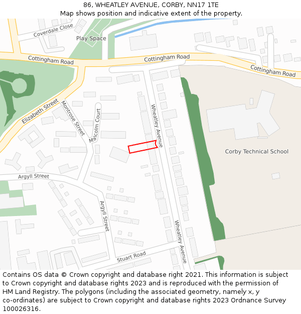 86, WHEATLEY AVENUE, CORBY, NN17 1TE: Location map and indicative extent of plot