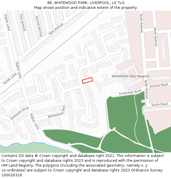86, WHITEWOOD PARK, LIVERPOOL, L9 7LG: Location map and indicative extent of plot