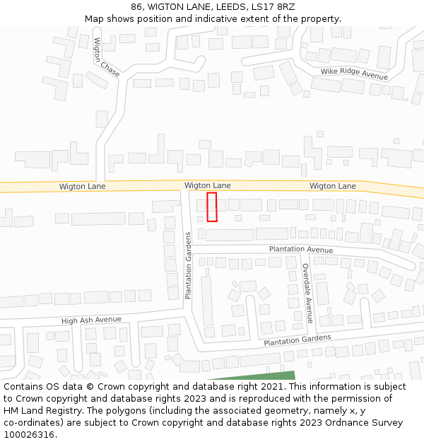 86, WIGTON LANE, LEEDS, LS17 8RZ: Location map and indicative extent of plot