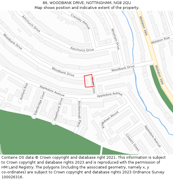 86, WOODBANK DRIVE, NOTTINGHAM, NG8 2QU: Location map and indicative extent of plot