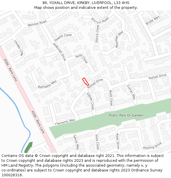 86, YOXALL DRIVE, KIRKBY, LIVERPOOL, L33 4HS: Location map and indicative extent of plot