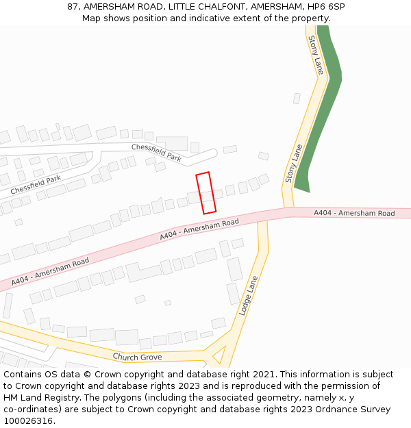 87, AMERSHAM ROAD, LITTLE CHALFONT, AMERSHAM, HP6 6SP: Location map and indicative extent of plot