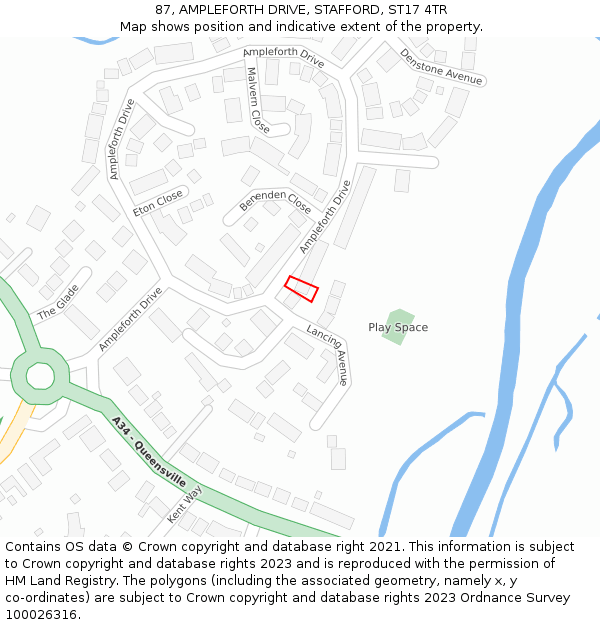 87, AMPLEFORTH DRIVE, STAFFORD, ST17 4TR: Location map and indicative extent of plot