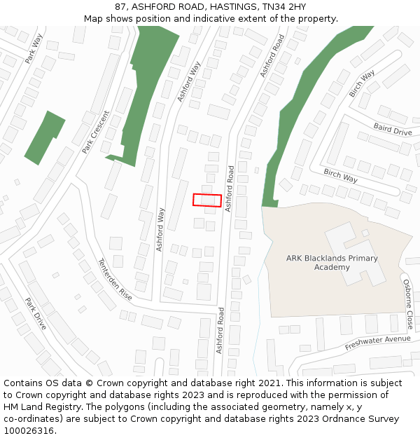 87, ASHFORD ROAD, HASTINGS, TN34 2HY: Location map and indicative extent of plot