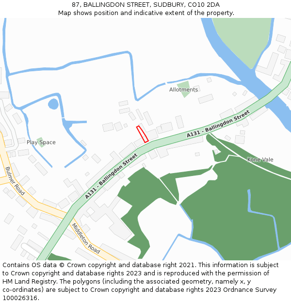 87, BALLINGDON STREET, SUDBURY, CO10 2DA: Location map and indicative extent of plot