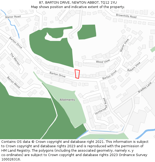 87, BARTON DRIVE, NEWTON ABBOT, TQ12 1YU: Location map and indicative extent of plot