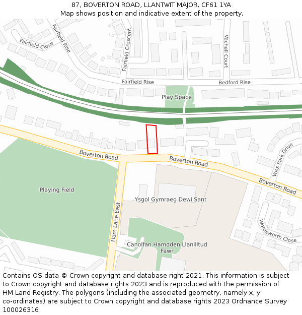 87, BOVERTON ROAD, LLANTWIT MAJOR, CF61 1YA: Location map and indicative extent of plot