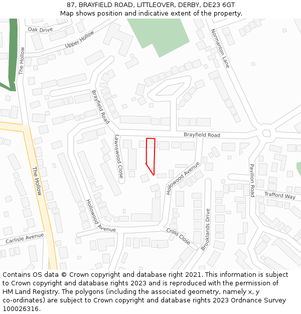 87, BRAYFIELD ROAD, LITTLEOVER, DERBY, DE23 6GT: Location map and indicative extent of plot