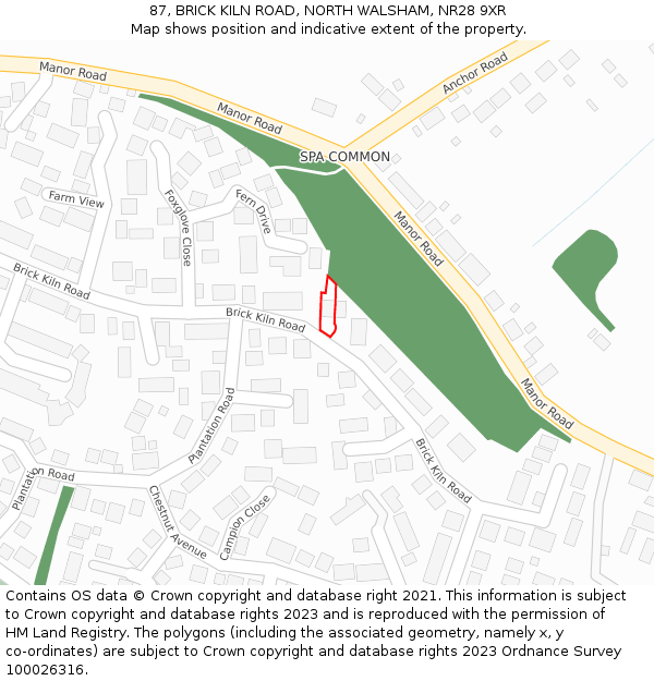 87, BRICK KILN ROAD, NORTH WALSHAM, NR28 9XR: Location map and indicative extent of plot
