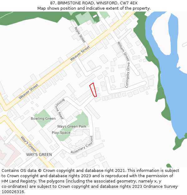 87, BRIMSTONE ROAD, WINSFORD, CW7 4EX: Location map and indicative extent of plot