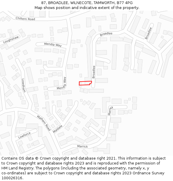 87, BROADLEE, WILNECOTE, TAMWORTH, B77 4PG: Location map and indicative extent of plot