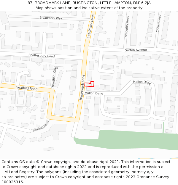 87, BROADMARK LANE, RUSTINGTON, LITTLEHAMPTON, BN16 2JA: Location map and indicative extent of plot