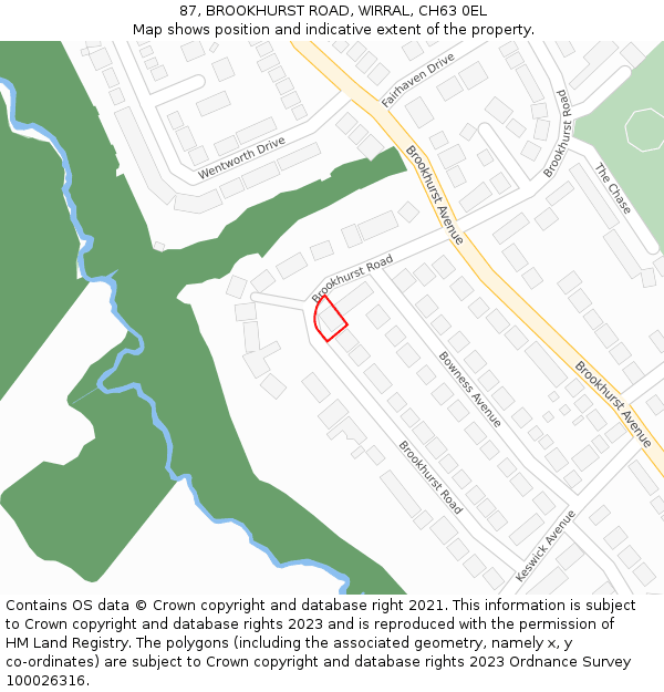 87, BROOKHURST ROAD, WIRRAL, CH63 0EL: Location map and indicative extent of plot