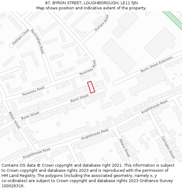 87, BYRON STREET, LOUGHBOROUGH, LE11 5JN: Location map and indicative extent of plot