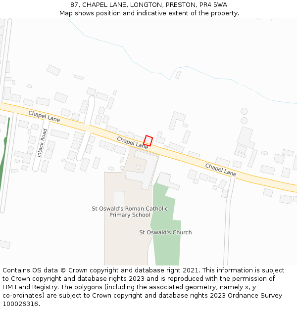 87, CHAPEL LANE, LONGTON, PRESTON, PR4 5WA: Location map and indicative extent of plot