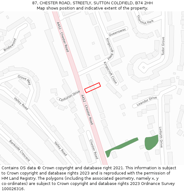 87, CHESTER ROAD, STREETLY, SUTTON COLDFIELD, B74 2HH: Location map and indicative extent of plot