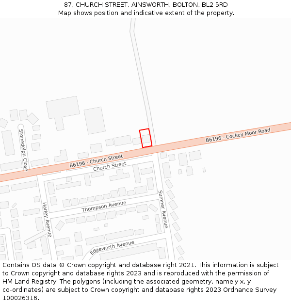 87, CHURCH STREET, AINSWORTH, BOLTON, BL2 5RD: Location map and indicative extent of plot