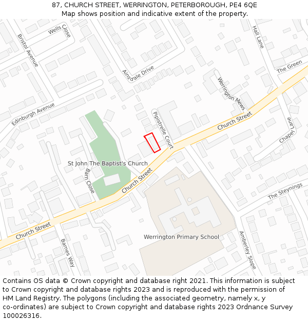 87, CHURCH STREET, WERRINGTON, PETERBOROUGH, PE4 6QE: Location map and indicative extent of plot
