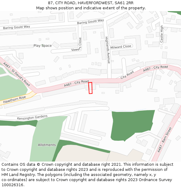 87, CITY ROAD, HAVERFORDWEST, SA61 2RR: Location map and indicative extent of plot
