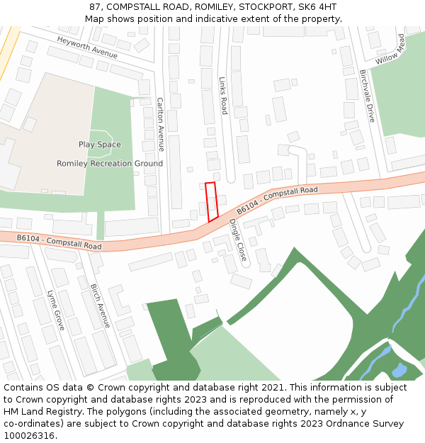 87, COMPSTALL ROAD, ROMILEY, STOCKPORT, SK6 4HT: Location map and indicative extent of plot