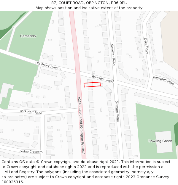 87, COURT ROAD, ORPINGTON, BR6 0PU: Location map and indicative extent of plot