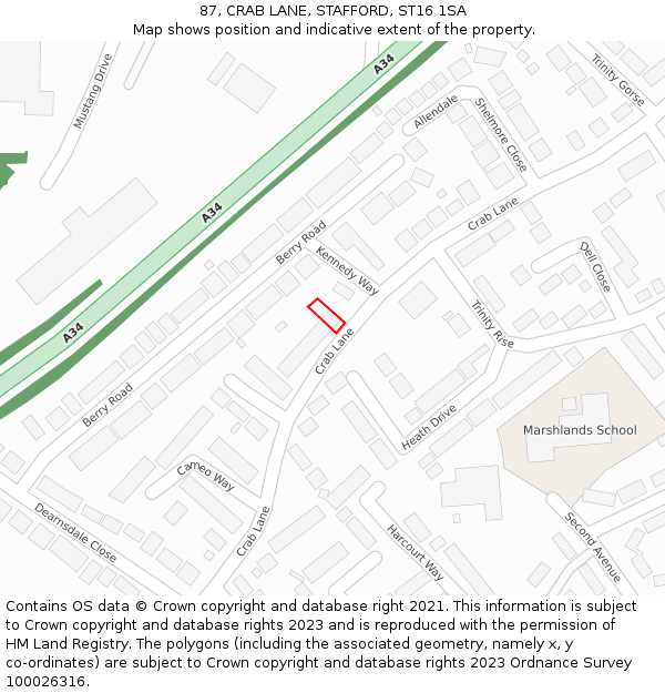 87, CRAB LANE, STAFFORD, ST16 1SA: Location map and indicative extent of plot