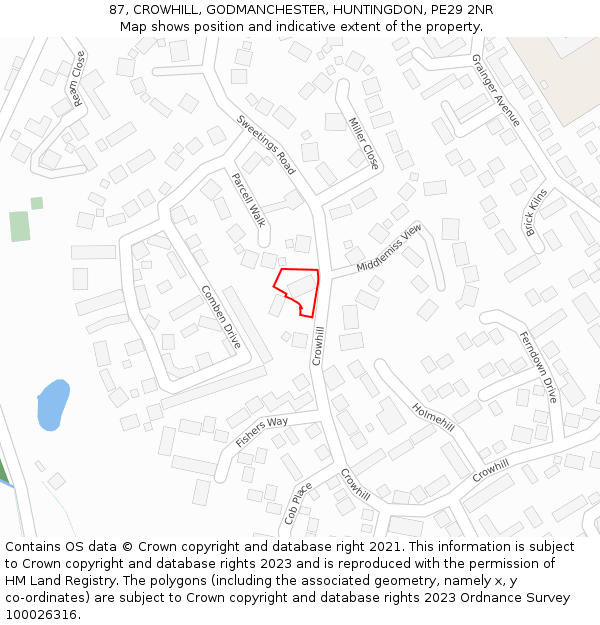 87, CROWHILL, GODMANCHESTER, HUNTINGDON, PE29 2NR: Location map and indicative extent of plot