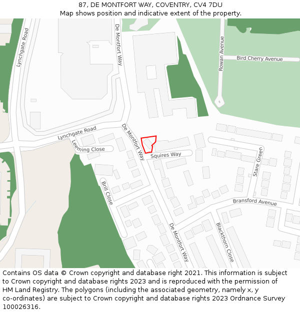 87, DE MONTFORT WAY, COVENTRY, CV4 7DU: Location map and indicative extent of plot