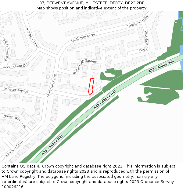 87, DERWENT AVENUE, ALLESTREE, DERBY, DE22 2DP: Location map and indicative extent of plot
