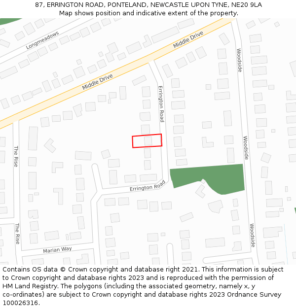 87, ERRINGTON ROAD, PONTELAND, NEWCASTLE UPON TYNE, NE20 9LA: Location map and indicative extent of plot