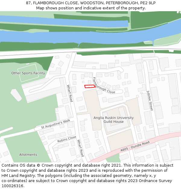 87, FLAMBOROUGH CLOSE, WOODSTON, PETERBOROUGH, PE2 9LP: Location map and indicative extent of plot
