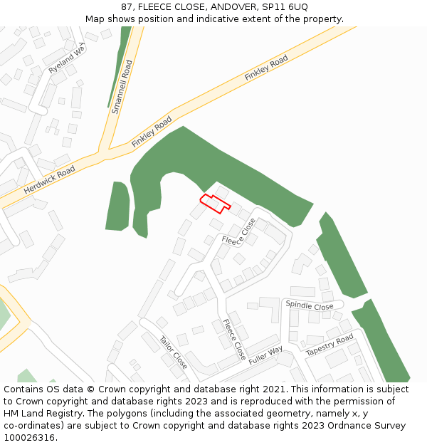 87, FLEECE CLOSE, ANDOVER, SP11 6UQ: Location map and indicative extent of plot