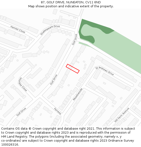 87, GOLF DRIVE, NUNEATON, CV11 6ND: Location map and indicative extent of plot
