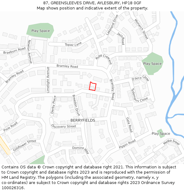 87, GREENSLEEVES DRIVE, AYLESBURY, HP18 0GF: Location map and indicative extent of plot