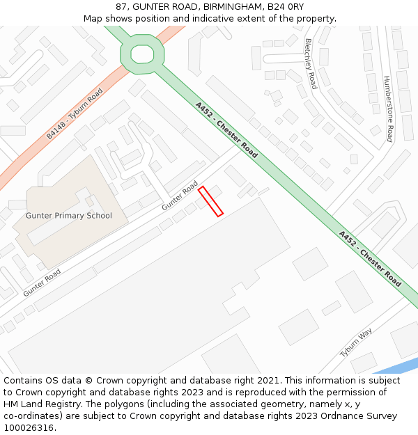 87, GUNTER ROAD, BIRMINGHAM, B24 0RY: Location map and indicative extent of plot