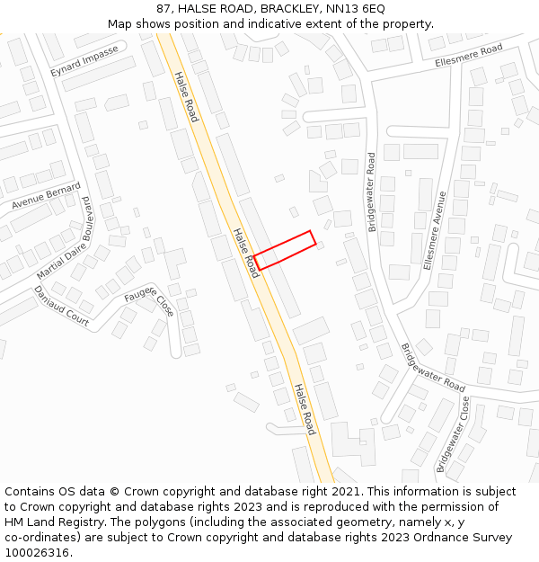 87, HALSE ROAD, BRACKLEY, NN13 6EQ: Location map and indicative extent of plot