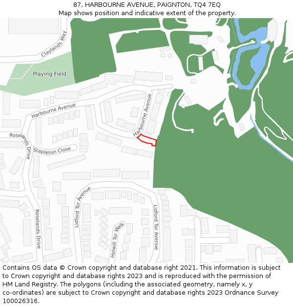 87, HARBOURNE AVENUE, PAIGNTON, TQ4 7EQ: Location map and indicative extent of plot
