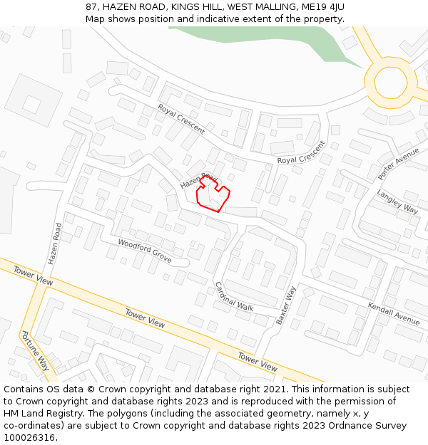 87, HAZEN ROAD, KINGS HILL, WEST MALLING, ME19 4JU: Location map and indicative extent of plot