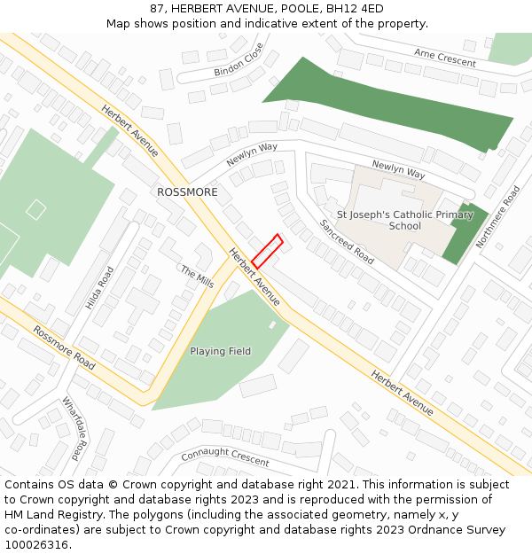 87, HERBERT AVENUE, POOLE, BH12 4ED: Location map and indicative extent of plot