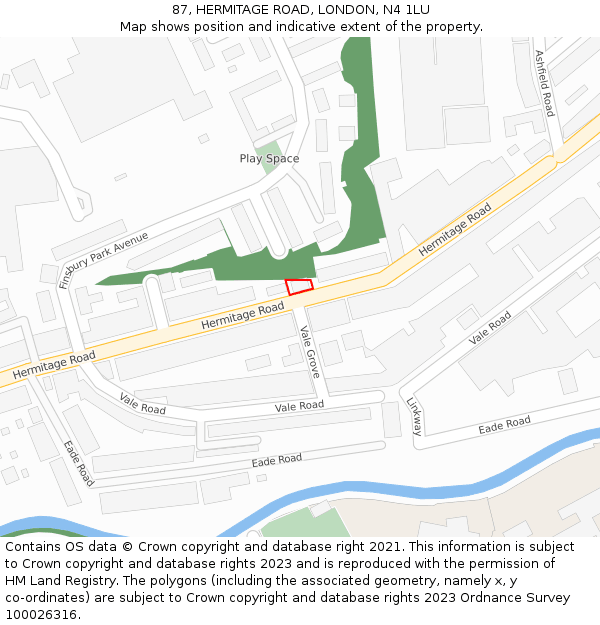 87, HERMITAGE ROAD, LONDON, N4 1LU: Location map and indicative extent of plot