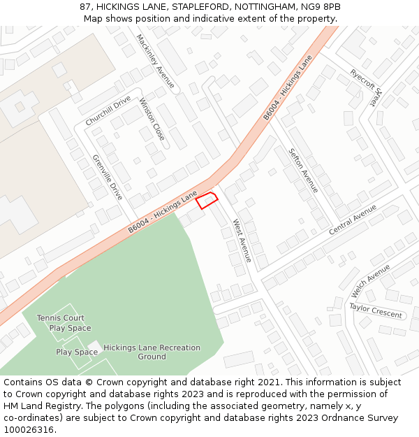 87, HICKINGS LANE, STAPLEFORD, NOTTINGHAM, NG9 8PB: Location map and indicative extent of plot
