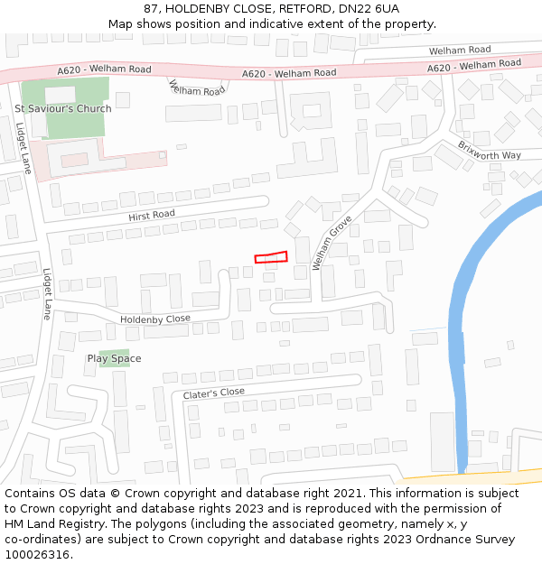 87, HOLDENBY CLOSE, RETFORD, DN22 6UA: Location map and indicative extent of plot