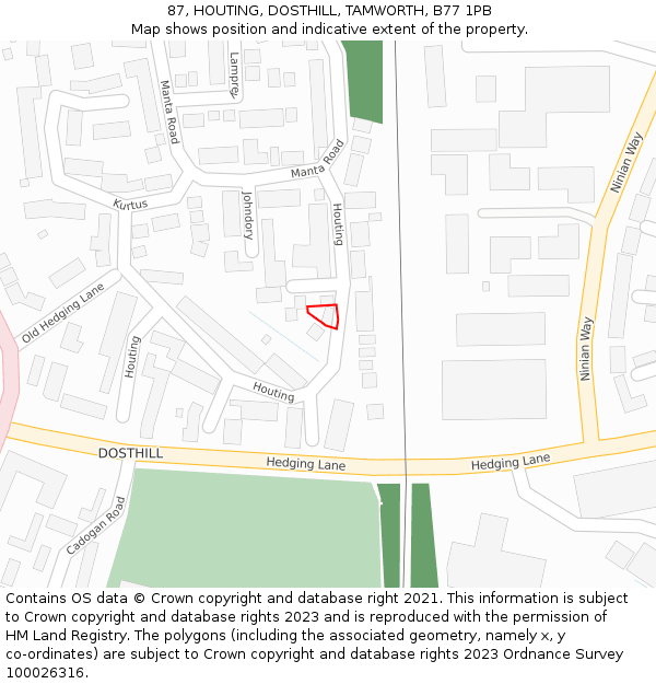 87, HOUTING, DOSTHILL, TAMWORTH, B77 1PB: Location map and indicative extent of plot