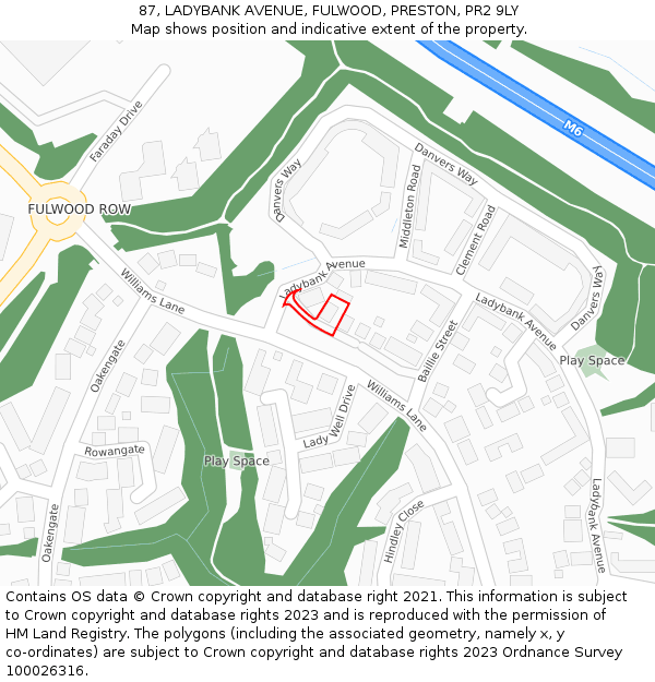 87, LADYBANK AVENUE, FULWOOD, PRESTON, PR2 9LY: Location map and indicative extent of plot