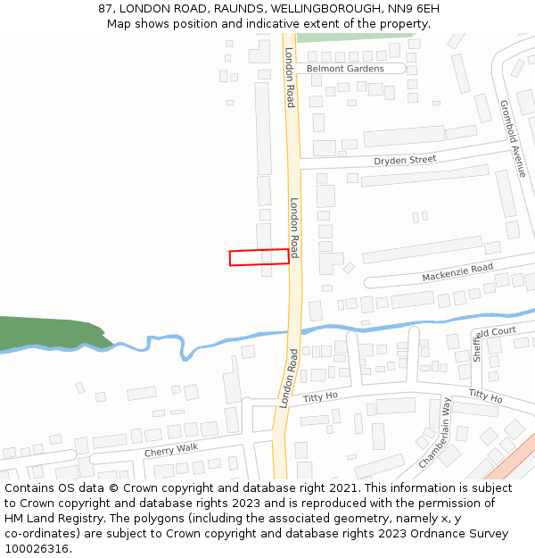 87, LONDON ROAD, RAUNDS, WELLINGBOROUGH, NN9 6EH: Location map and indicative extent of plot