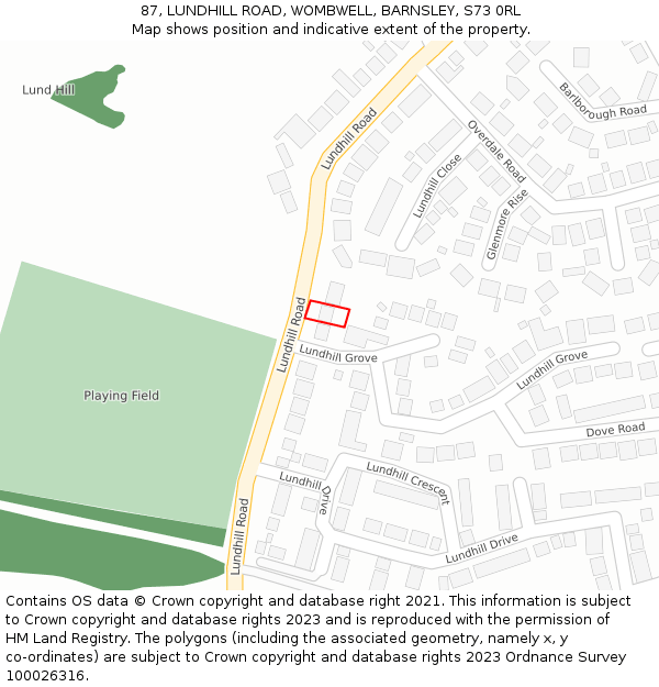 87, LUNDHILL ROAD, WOMBWELL, BARNSLEY, S73 0RL: Location map and indicative extent of plot