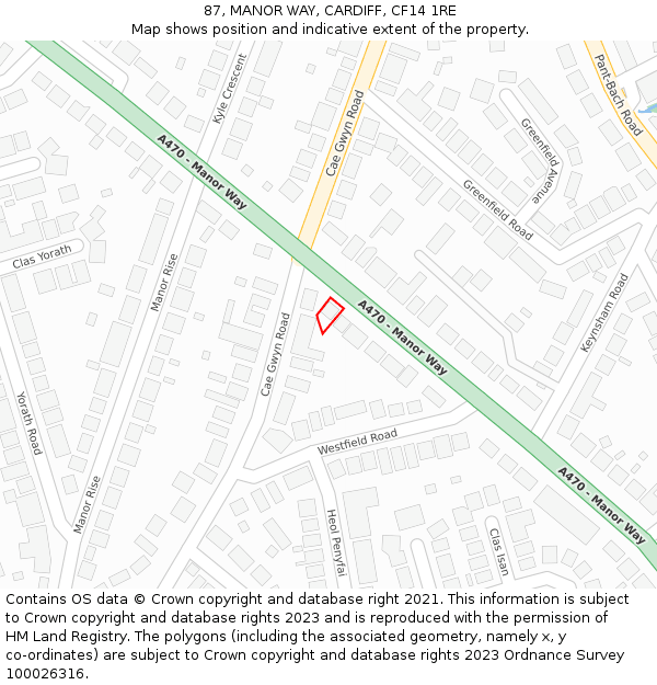 87, MANOR WAY, CARDIFF, CF14 1RE: Location map and indicative extent of plot