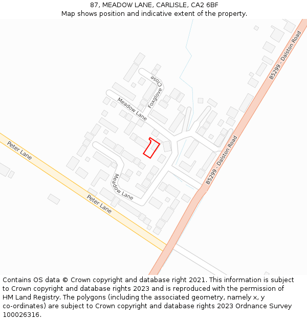 87, MEADOW LANE, CARLISLE, CA2 6BF: Location map and indicative extent of plot