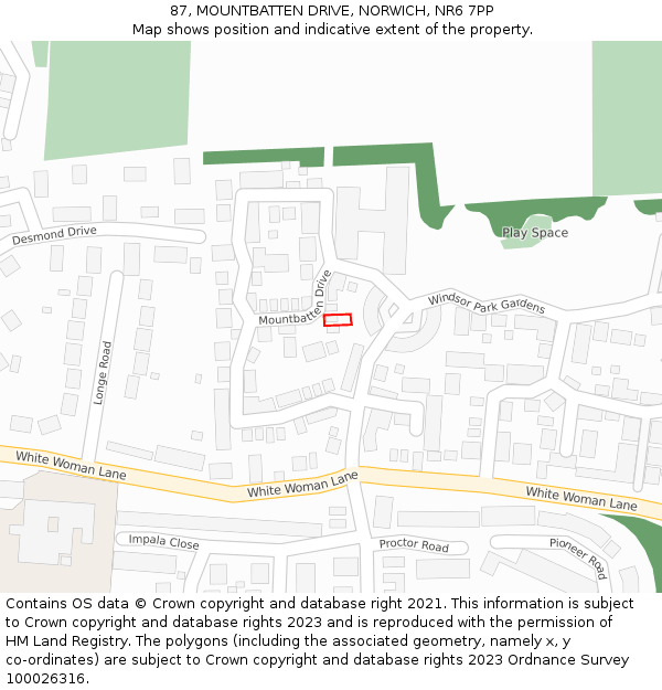 87, MOUNTBATTEN DRIVE, NORWICH, NR6 7PP: Location map and indicative extent of plot