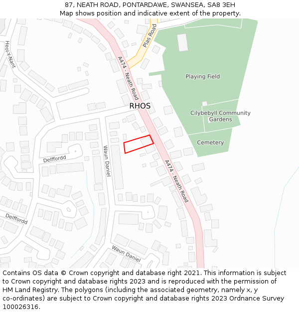 87, NEATH ROAD, PONTARDAWE, SWANSEA, SA8 3EH: Location map and indicative extent of plot